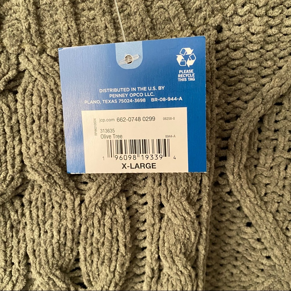 NWT Arizona Jean Company Olive Green Cable Knit Oversized Cropped Sweater XL - Picture 5 of 5